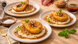plated pear dessert