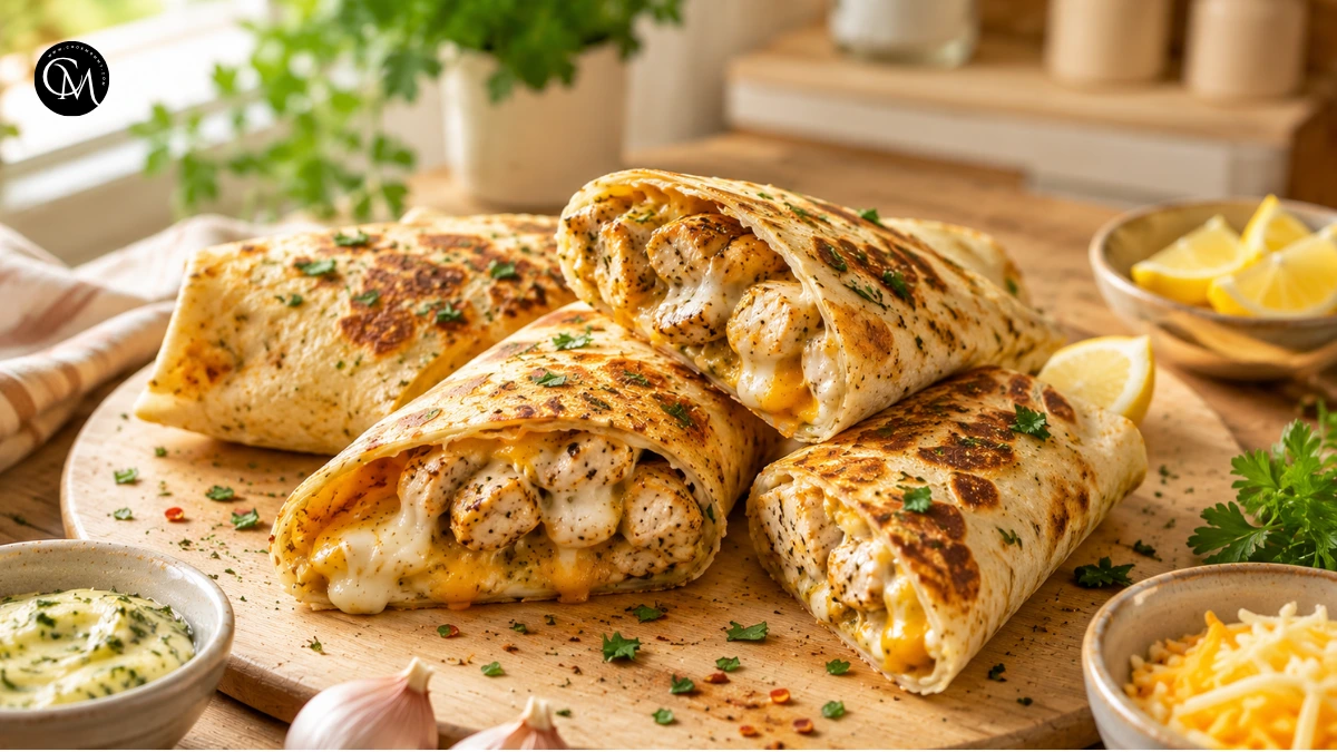 cheesy garlic chicken wraps
